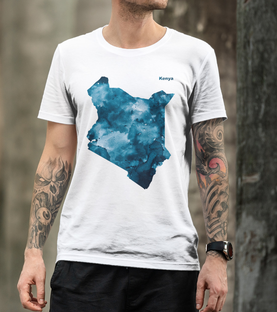 Kenya Blue Watercolor Map T-Shirt