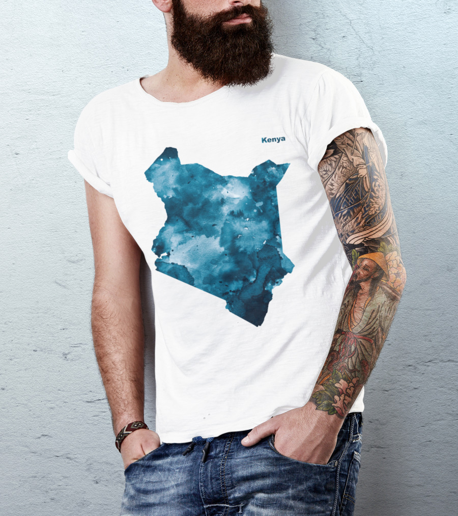 Kenya Blue Watercolor Map T-Shirt