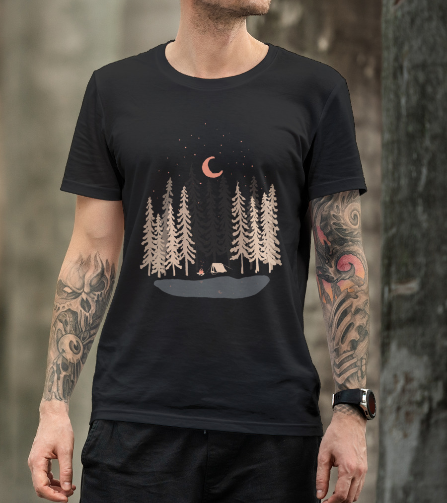 Feeling Small Under Night Sky With Forest And Campfire T-Shirt