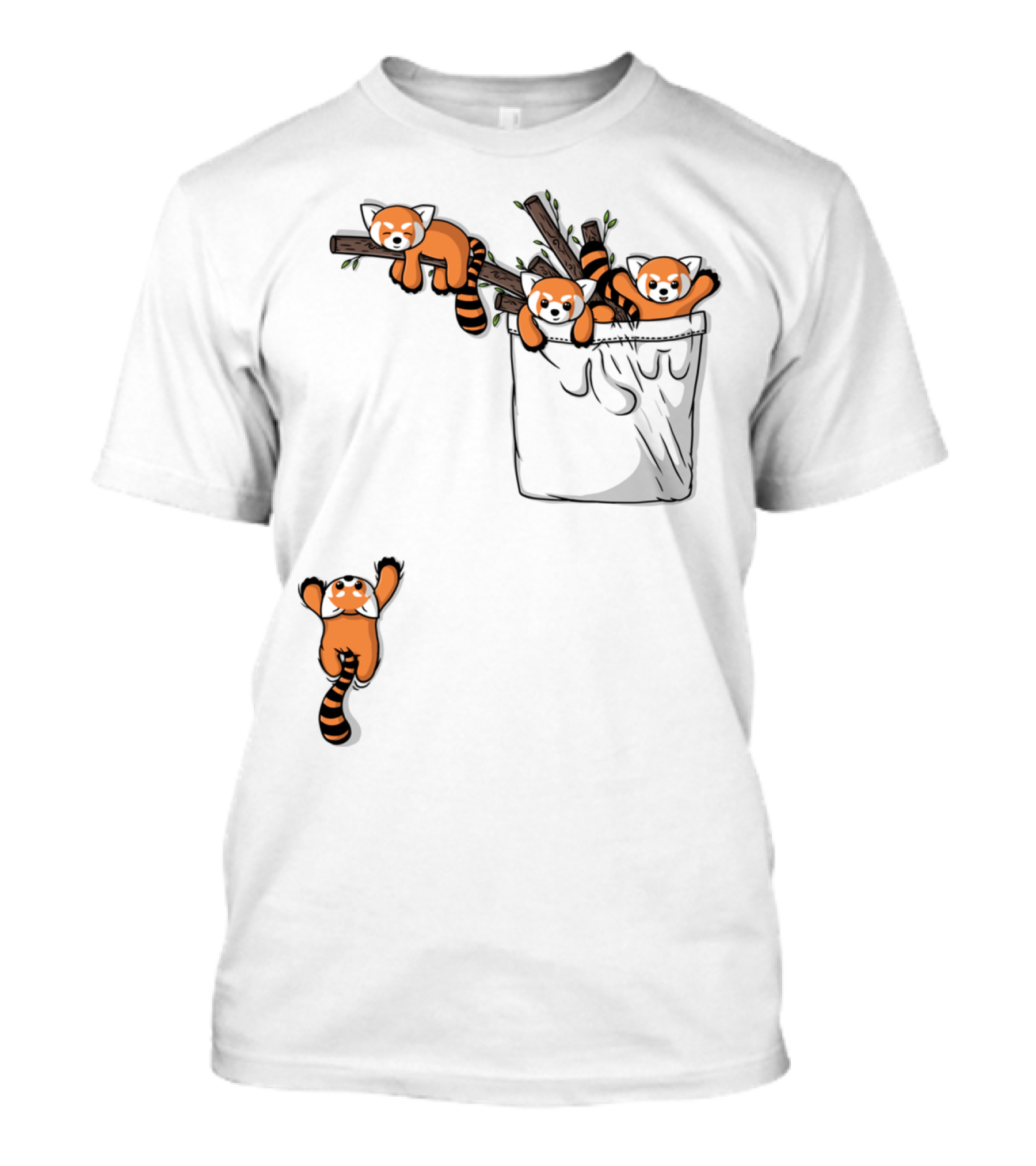 Pocket Full Of Playful Red Panda Bears On Branches T-Shirt