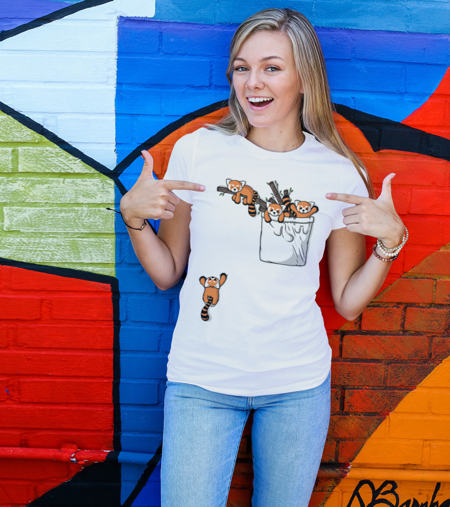 Pocket Full Of Playful Red Panda Bears On Branches T-Shirt
