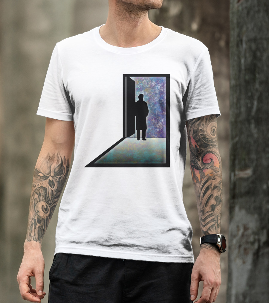 Open Possibilities Doorway Silhouette On Cosmic Background T-Shirt