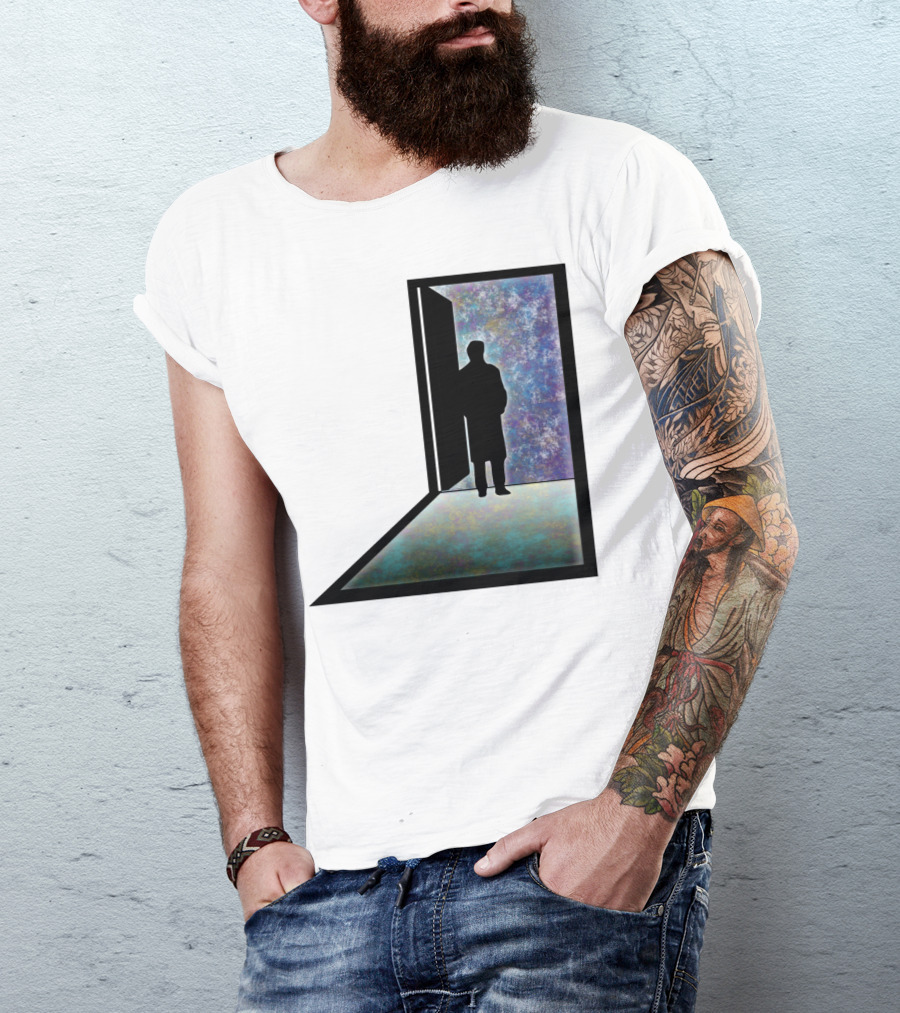 Open Possibilities Doorway Silhouette On Cosmic Background T-Shirt