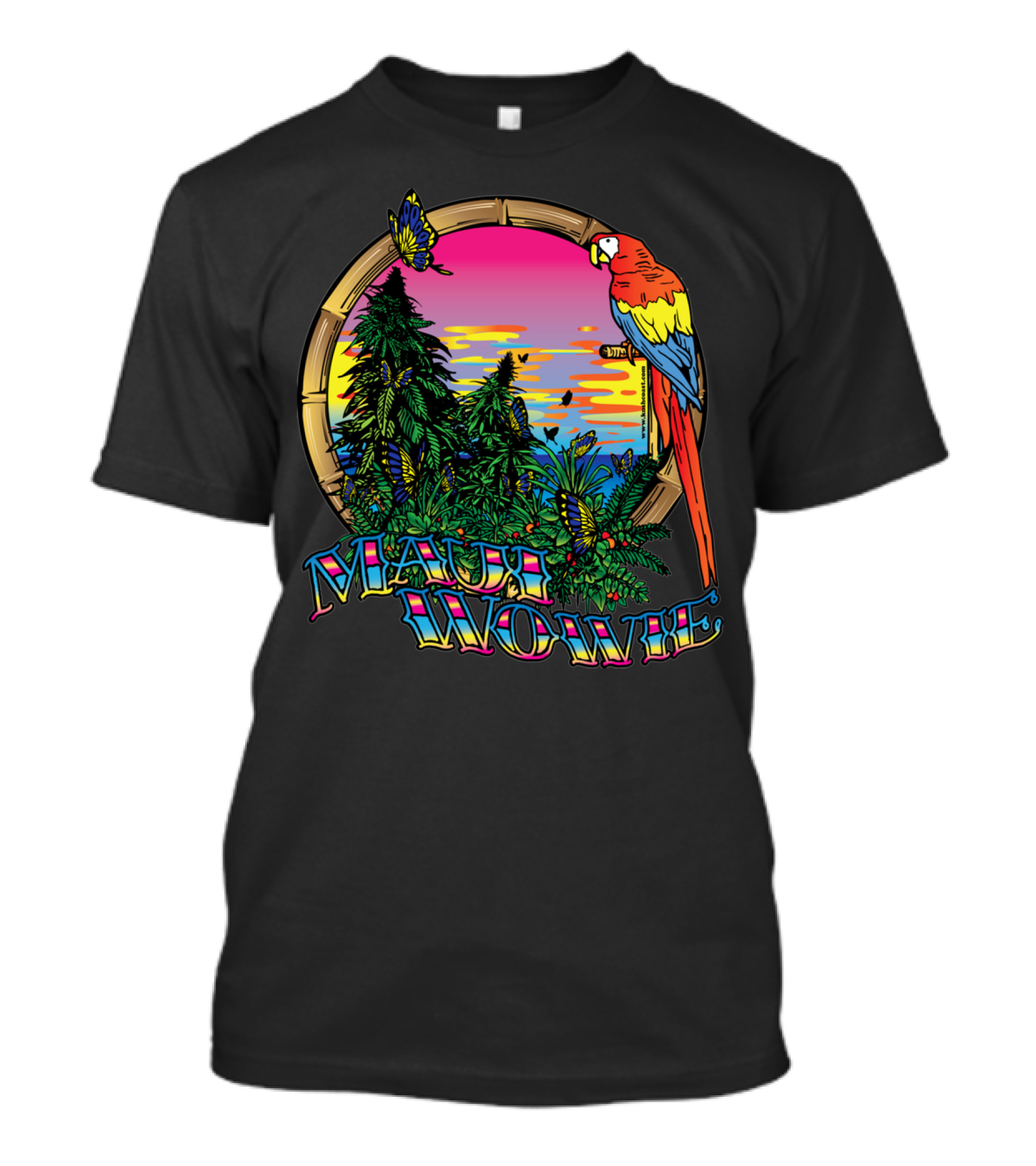 Maui Wowie Tropical Parrot And Sunset Scene T-Shirt