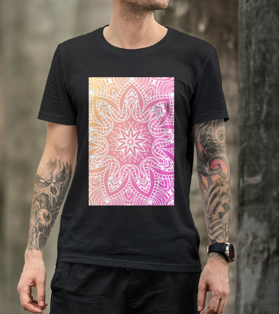 Orange And Pink Mandala Starburst T-Shirt