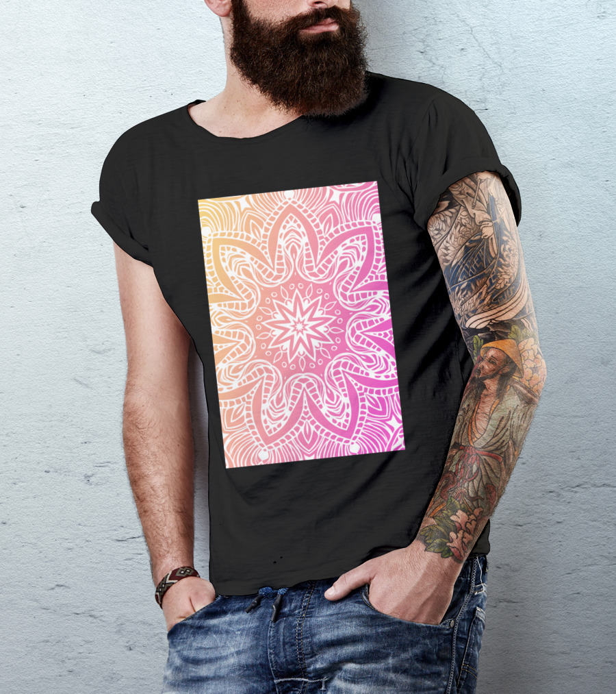 Orange And Pink Mandala Starburst T-Shirt