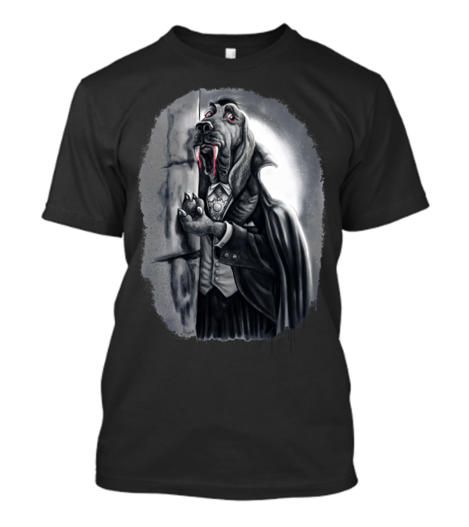 Count Blood Hound Vampire Bloodhou Canine In Gothic Attire With Fangs T-Shirt