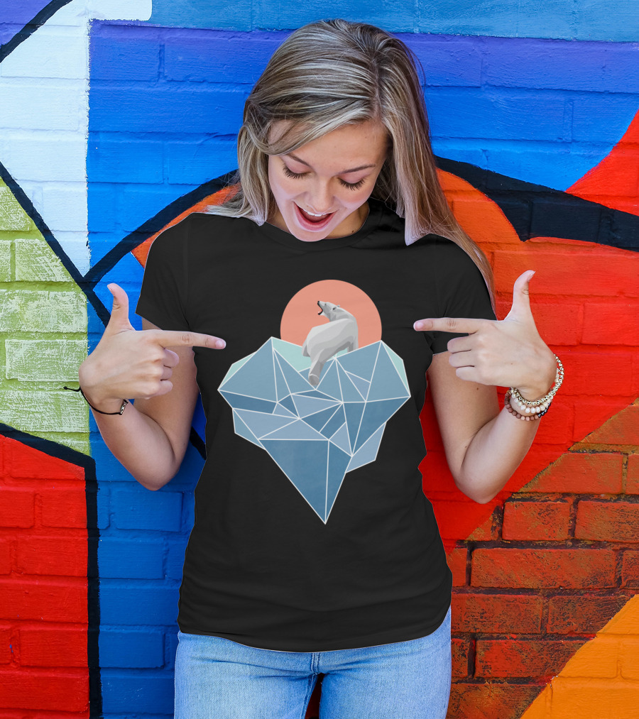 Polar Bear On Geometric Iceberg With Sun T-Shirt