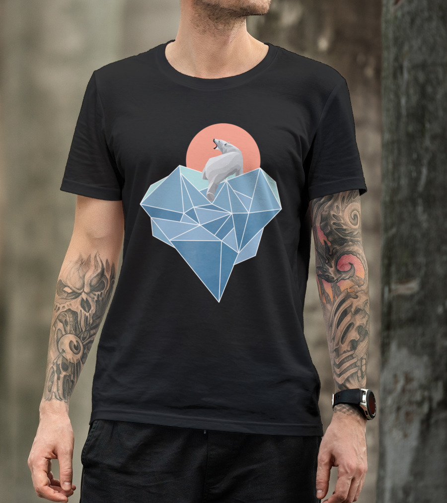 Polar Bear On Geometric Iceberg With Sun T-Shirt