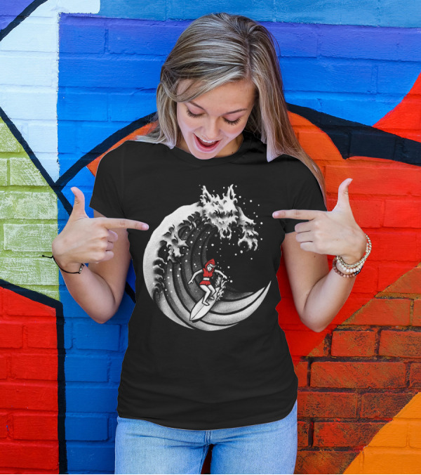 Little Red Surfing Hood Riding The Wave T-Shirt