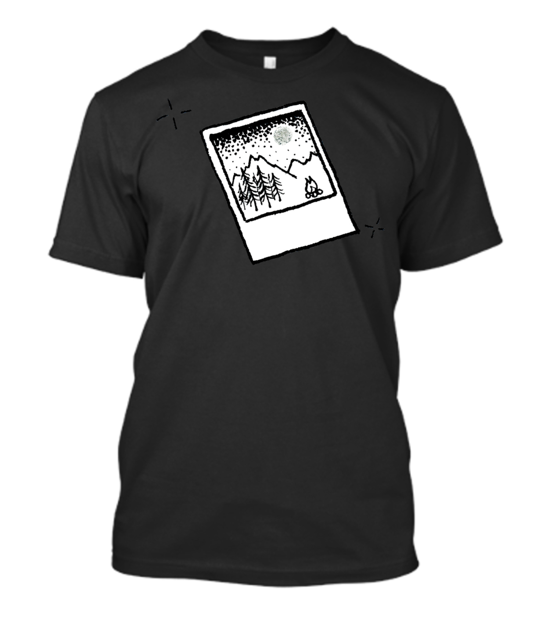 Polaroid Memories Vane Mountain Night Scene With Campfire T-Shirt