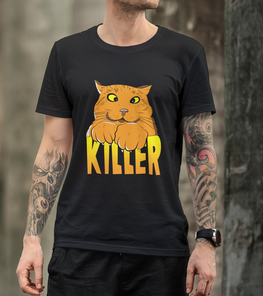 Cross Eyed Killer Cat Playfully Fierce Face T-Shirt
