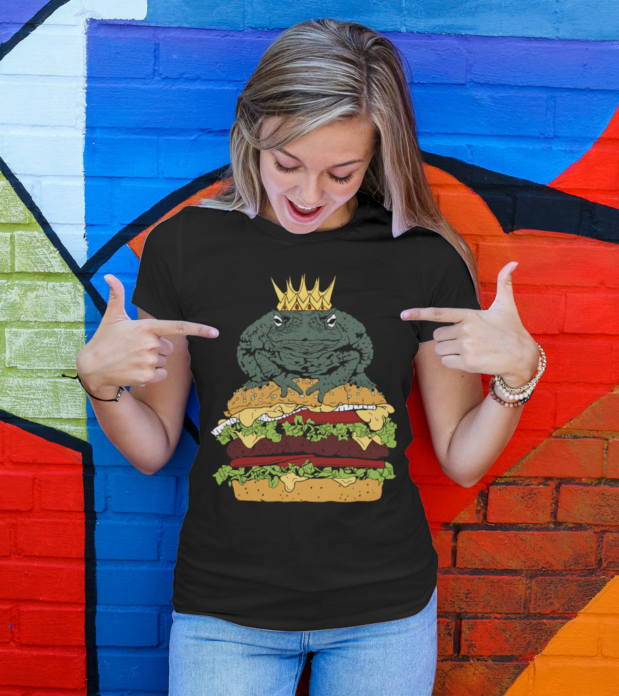 Crowned Toad Ruler On Stacked Juicy Burgers T-Shirt