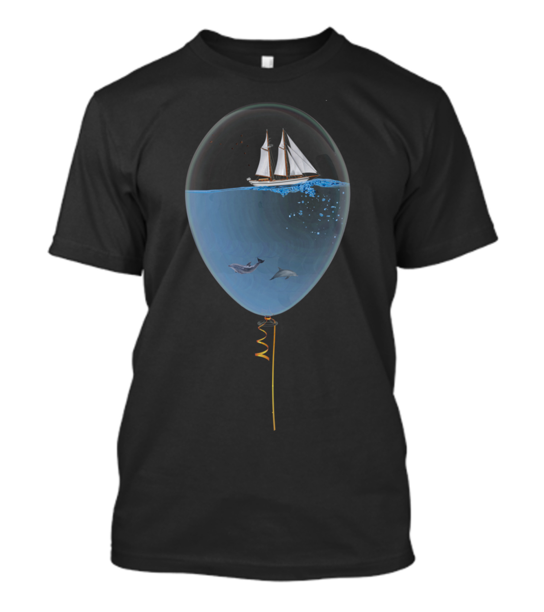 SEALOON Sailing Ship With Dolphins In Floating Balloon Ocean T-Shirt