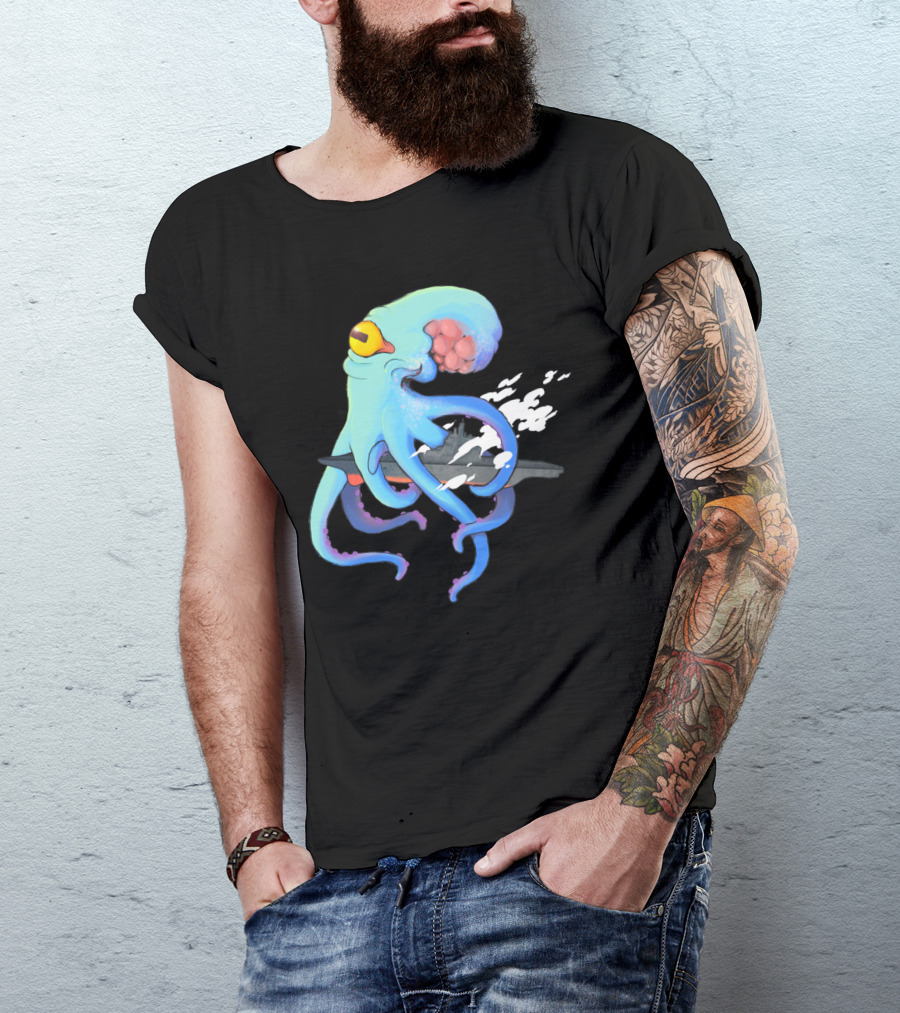 I Love My Boat Octopus And Submarine Fantasy T-Shirt