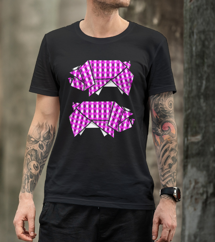 Origami Pigs Pink Argyle T-Shirt
