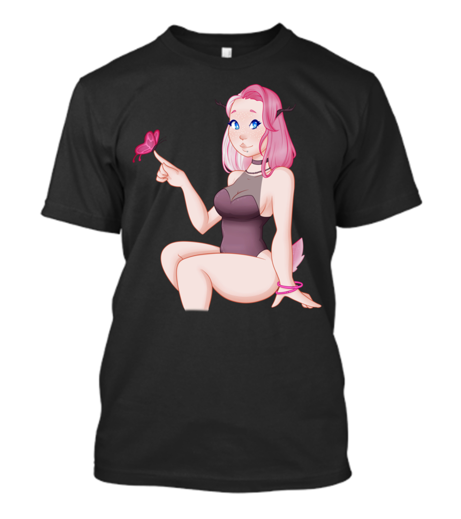 Kira The Faun Pink-Haired Girl With Butterfly T-Shirt