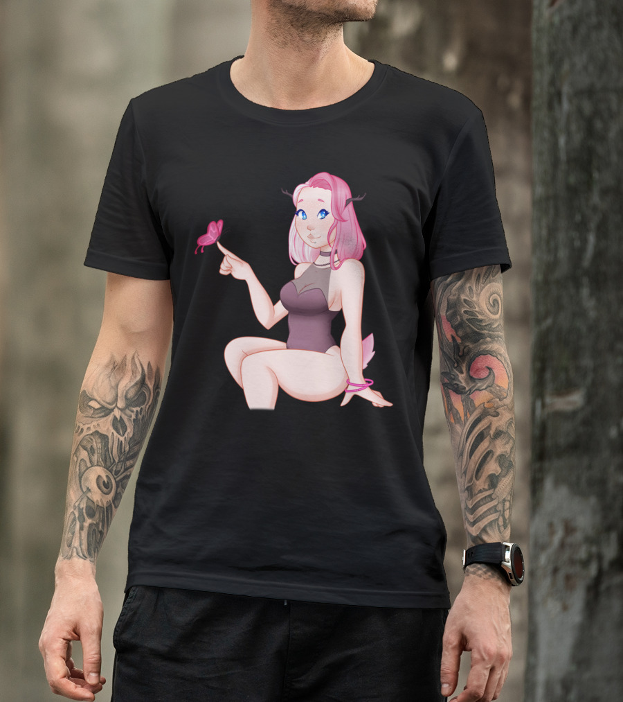 Kira The Faun Pink-Haired Girl With Butterfly T-Shirt