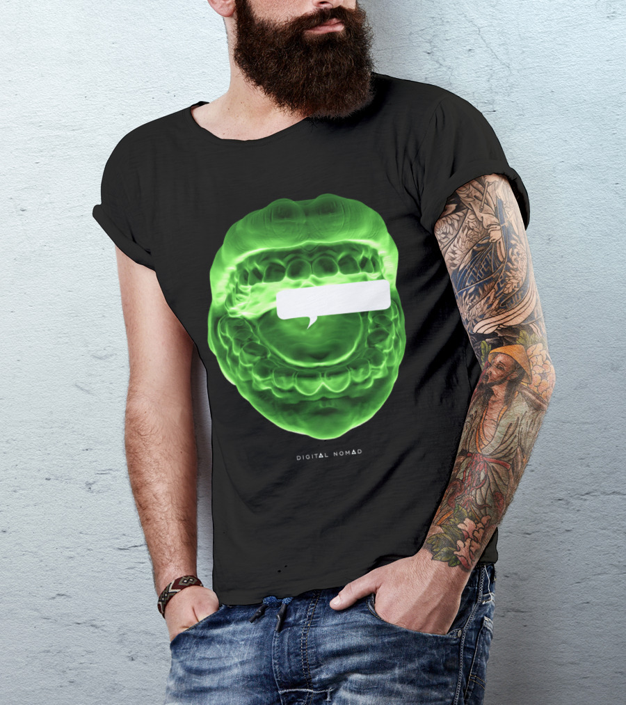 Digital Nomad Green Mouth With Speech Bubble T-Shirt