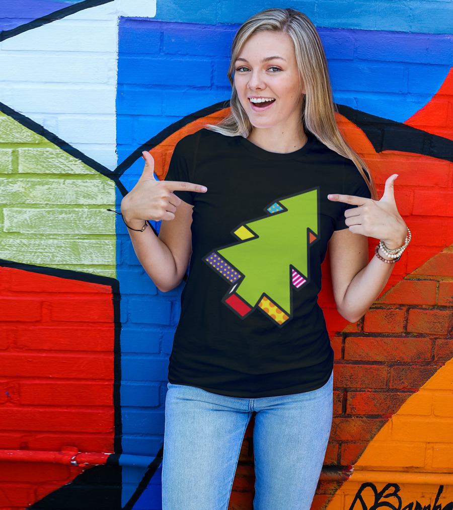 Pop Art Geometric Christmas Tree Color Blocks T-Shirt