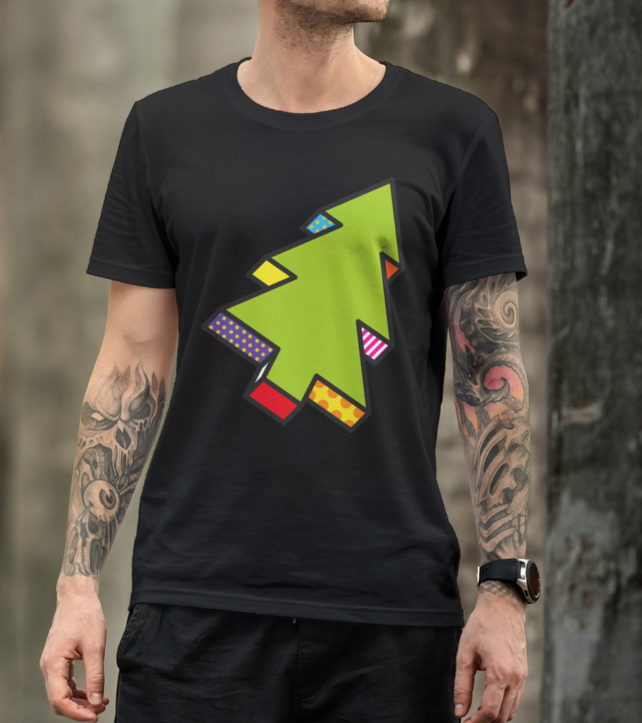 Pop Art Geometric Christmas Tree Color Blocks T-Shirt