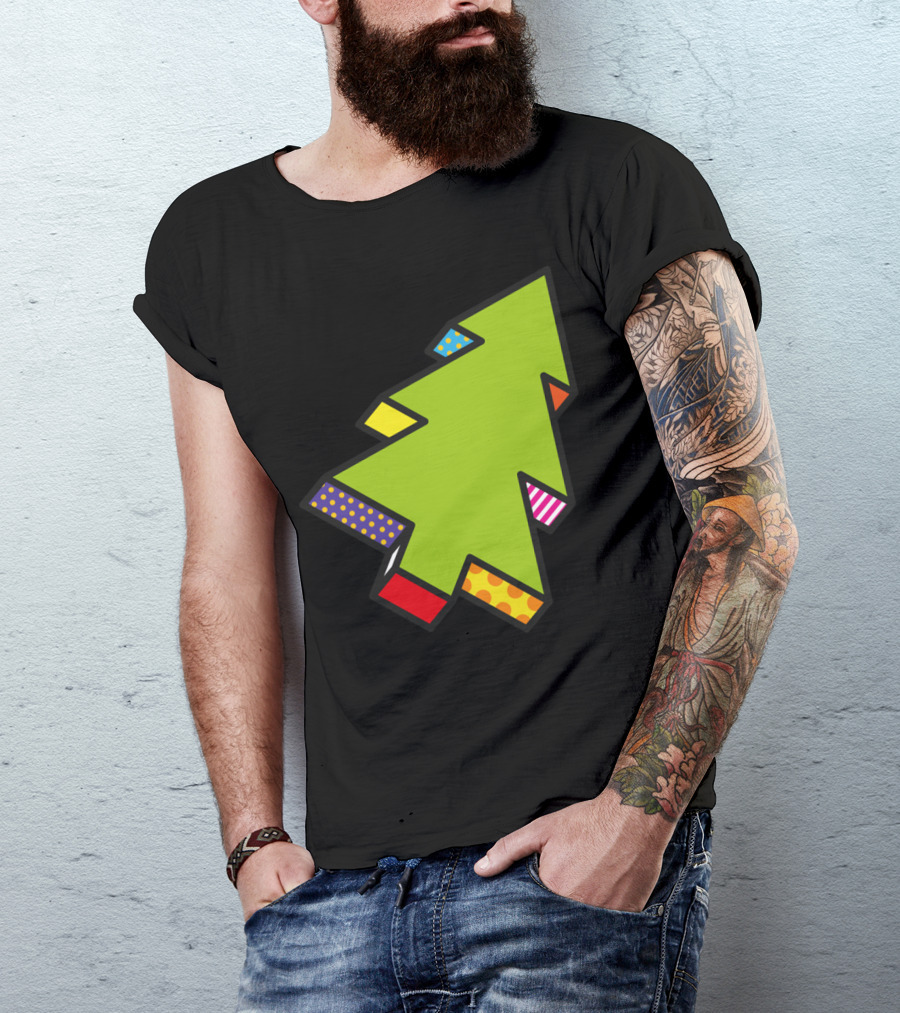 Pop Art Geometric Christmas Tree Color Blocks T-Shirt