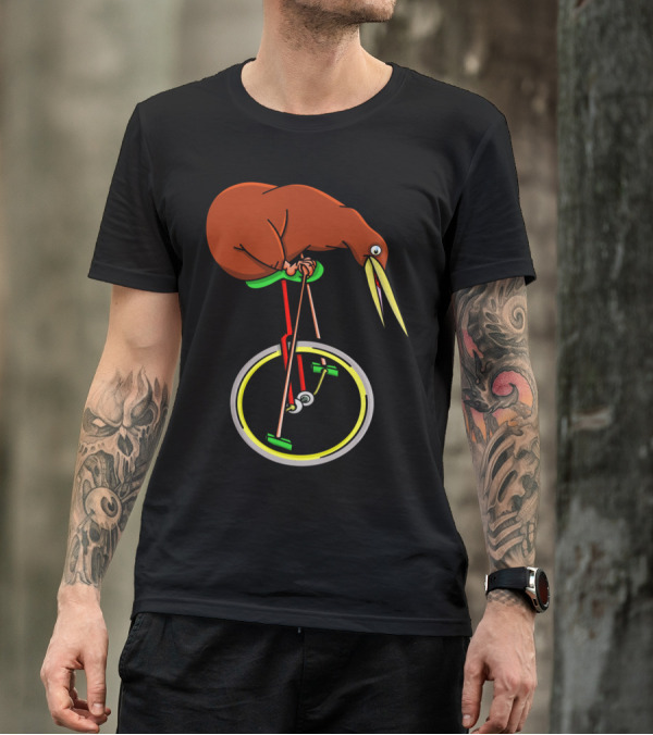 Kiwi Bird Balancing On Unicycle Wheel T-Shirt