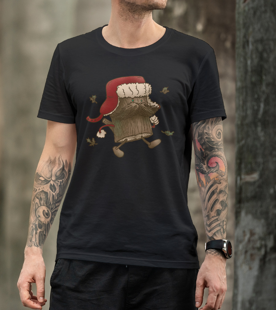 Logstache Santa Wood Trunk Mustache Character T-Shirt
