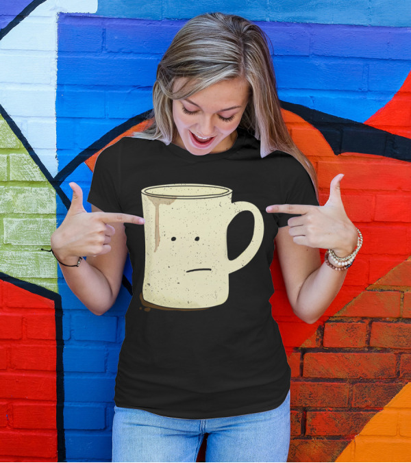 Meh Face Coffee Mug With Speckled Design And Neutral Expression T-Shirt