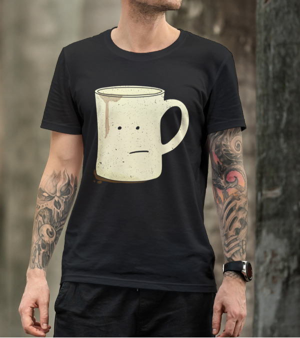 Meh Face Coffee Mug With Speckled Design And Neutral Expression T-Shirt