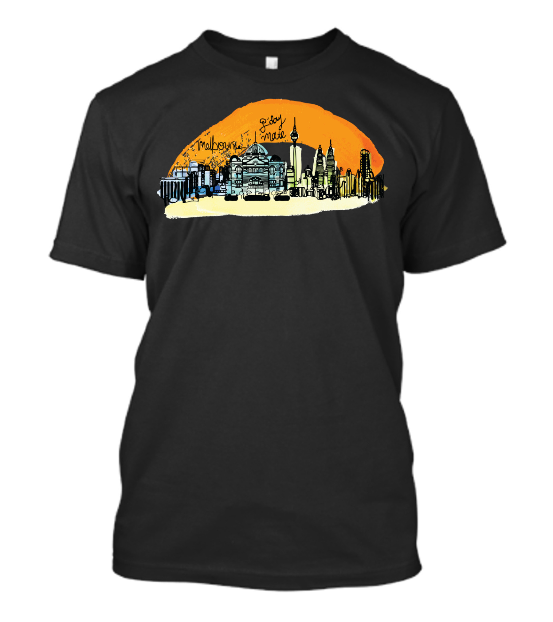 Melbourne Skyline Sunset G'day Mate T-Shirt
