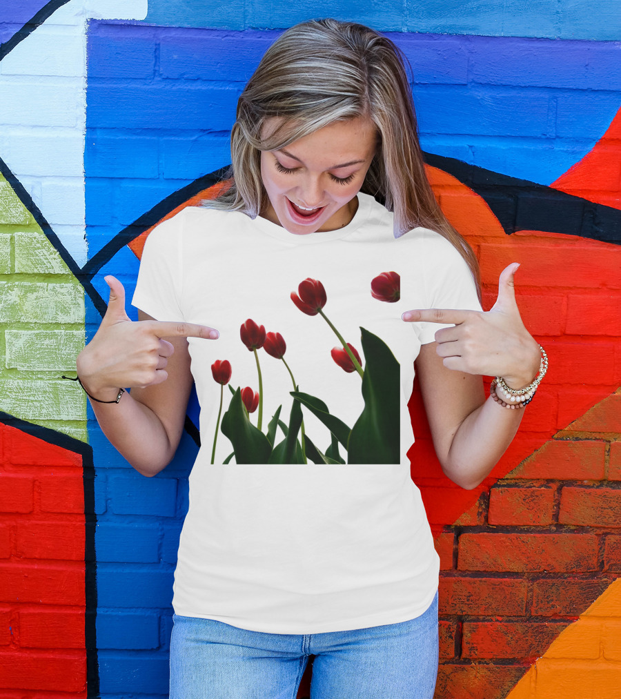 Red Tulips From The Bottom Up Blossoming Elegance T-Shirt