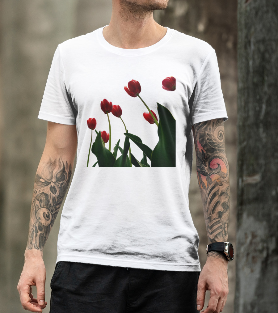 Red Tulips From The Bottom Up Blossoming Elegance T-Shirt