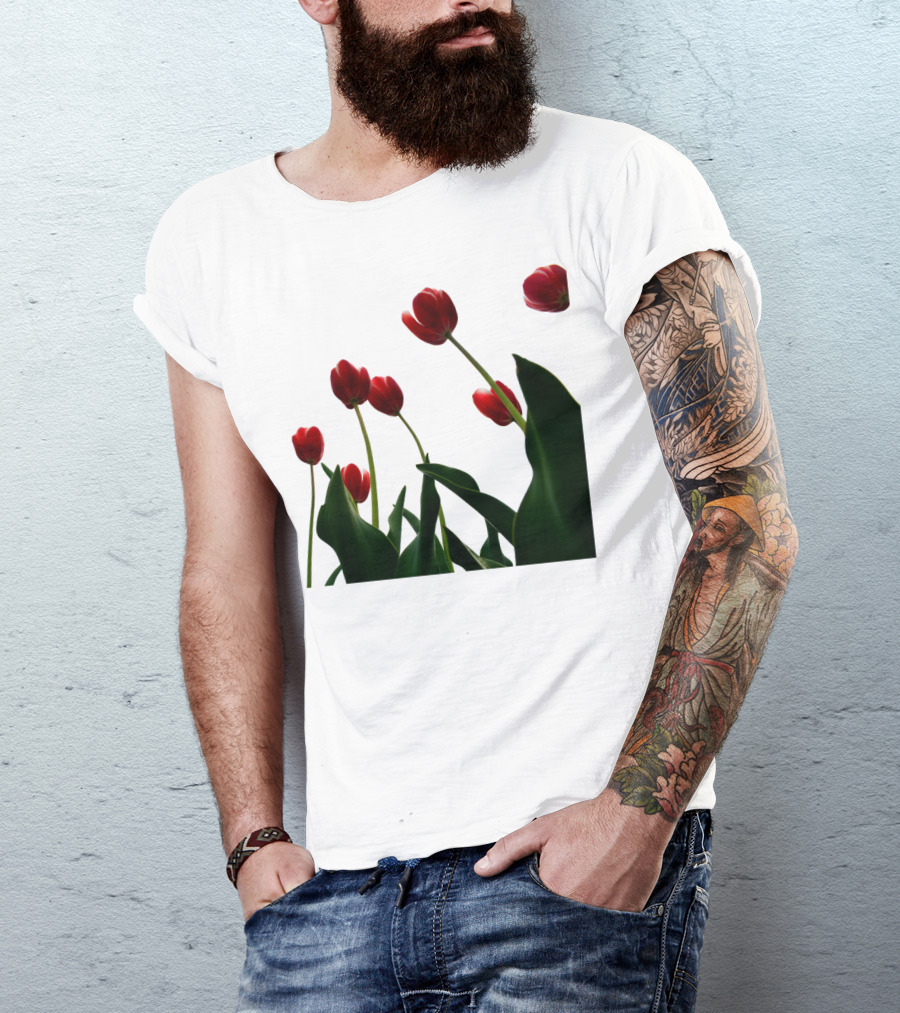 Red Tulips From The Bottom Up Blossoming Elegance T-Shirt