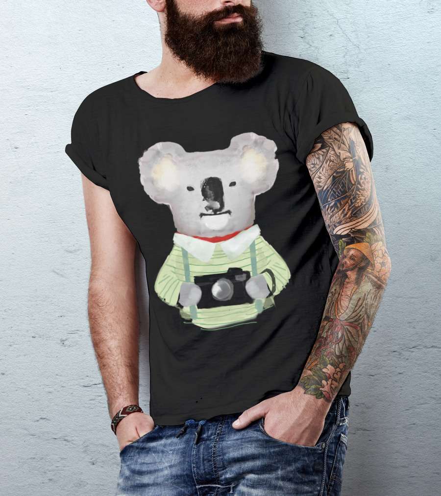Watercolor Koala Bear In Striped Clothes With Camera T-Shirt