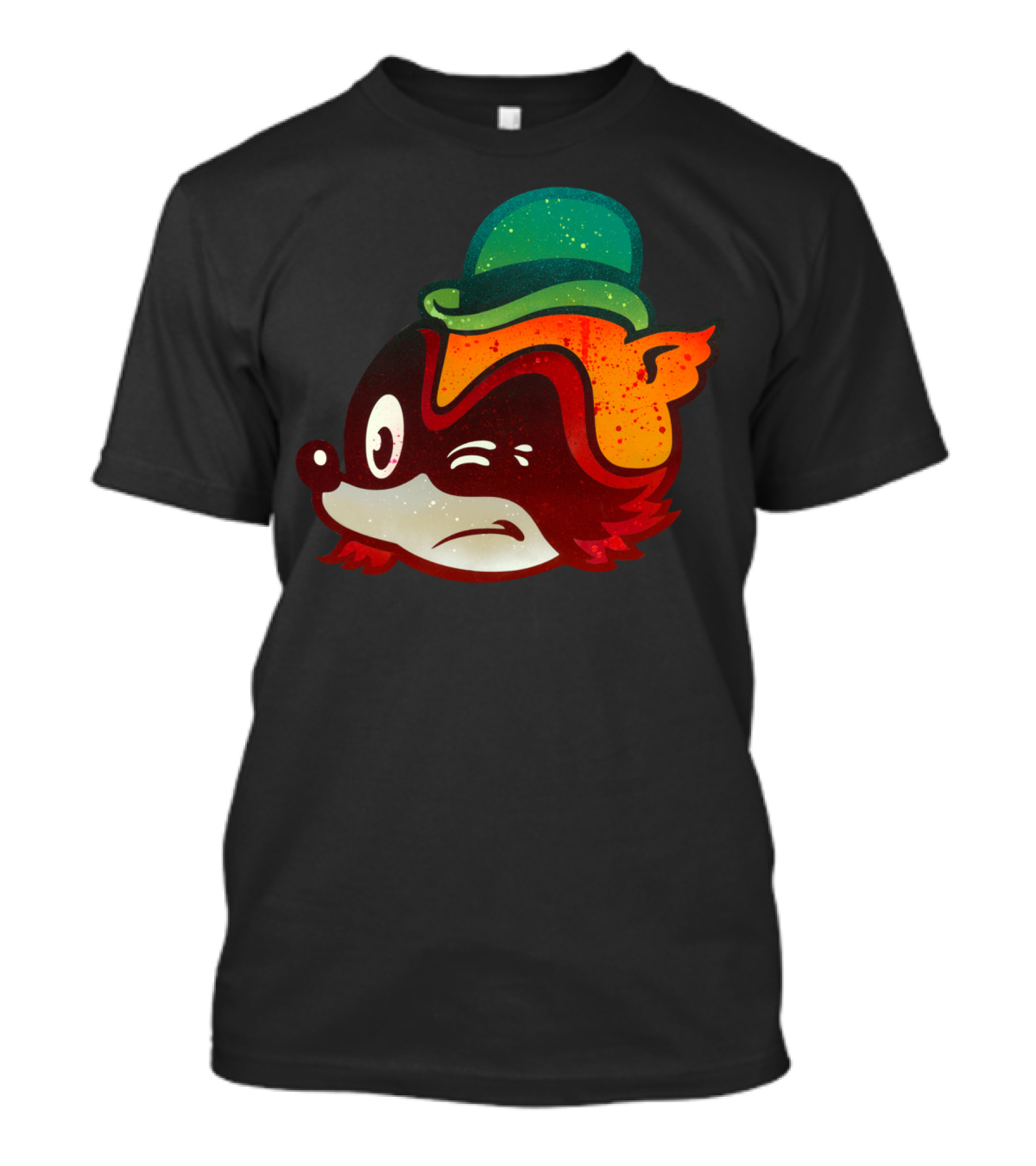 Winky Fox Character With Green Top Hat T-Shirt