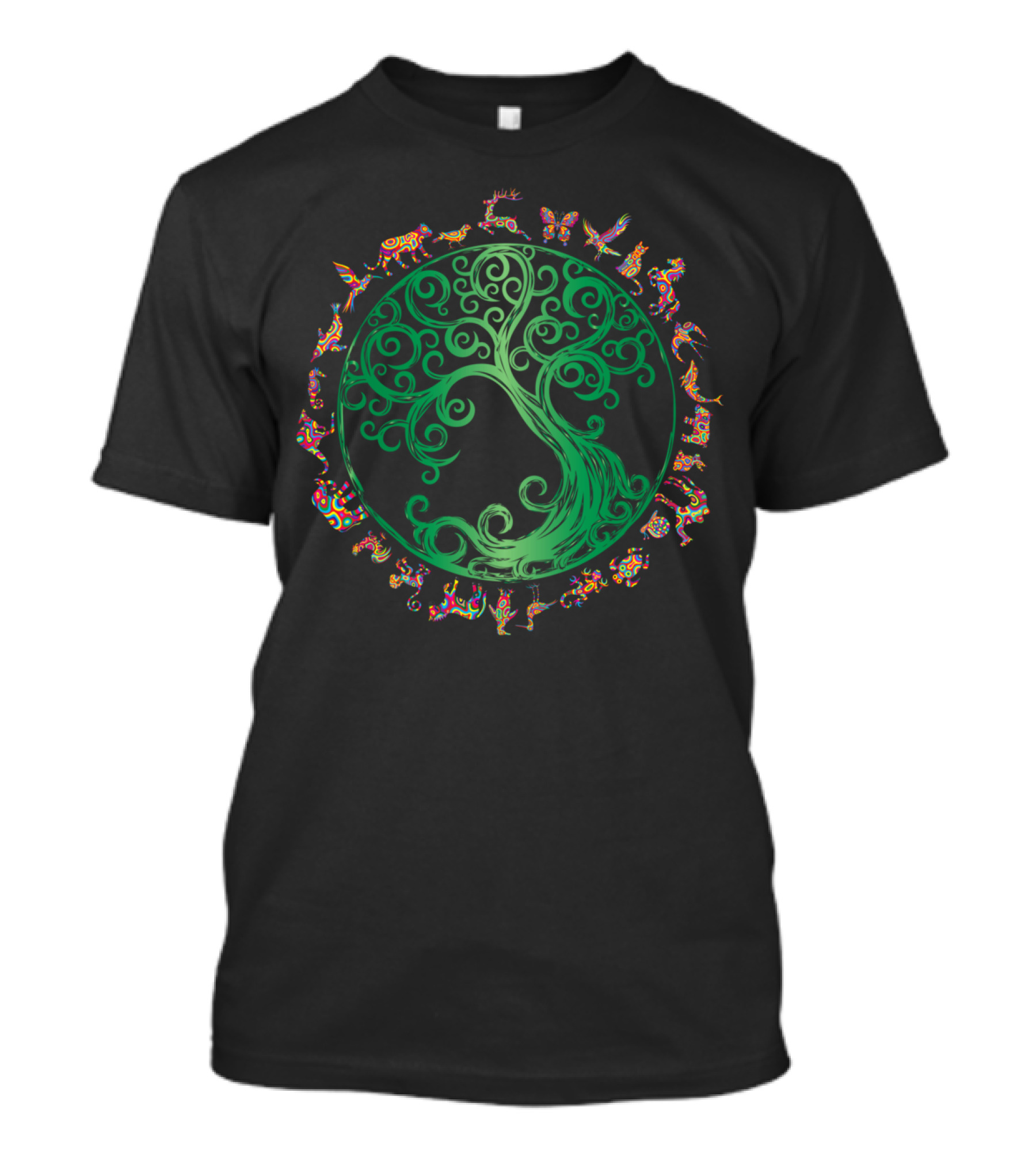 Cycle Of Life Tree With Vibrant Animal Circle T-Shirt