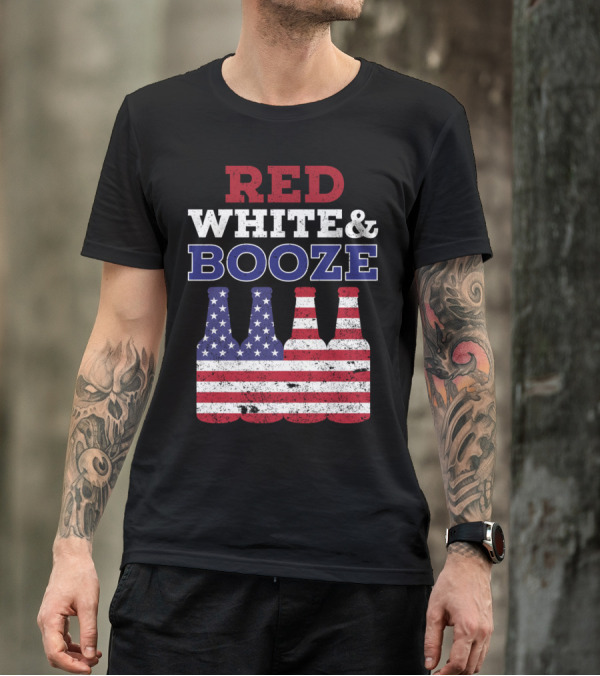 Red White And Booze Stars And Stripes Bottles T-Shirt