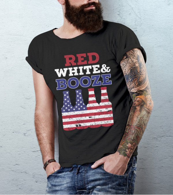 Red White And Booze Stars And Stripes Bottles T-Shirt