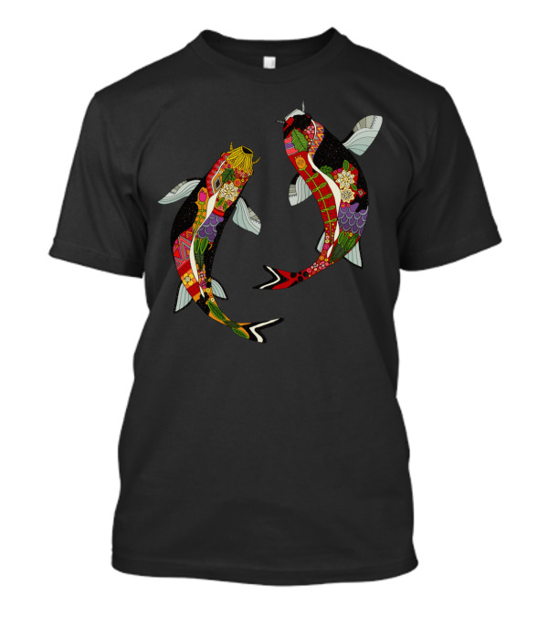 Koi Fish With Floral And Geometric T-Shirt