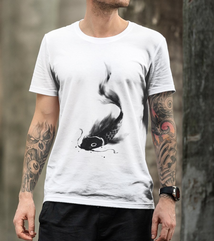 Koi Fish Watercolor Wash With Flowing Ink Effect T-Shirt