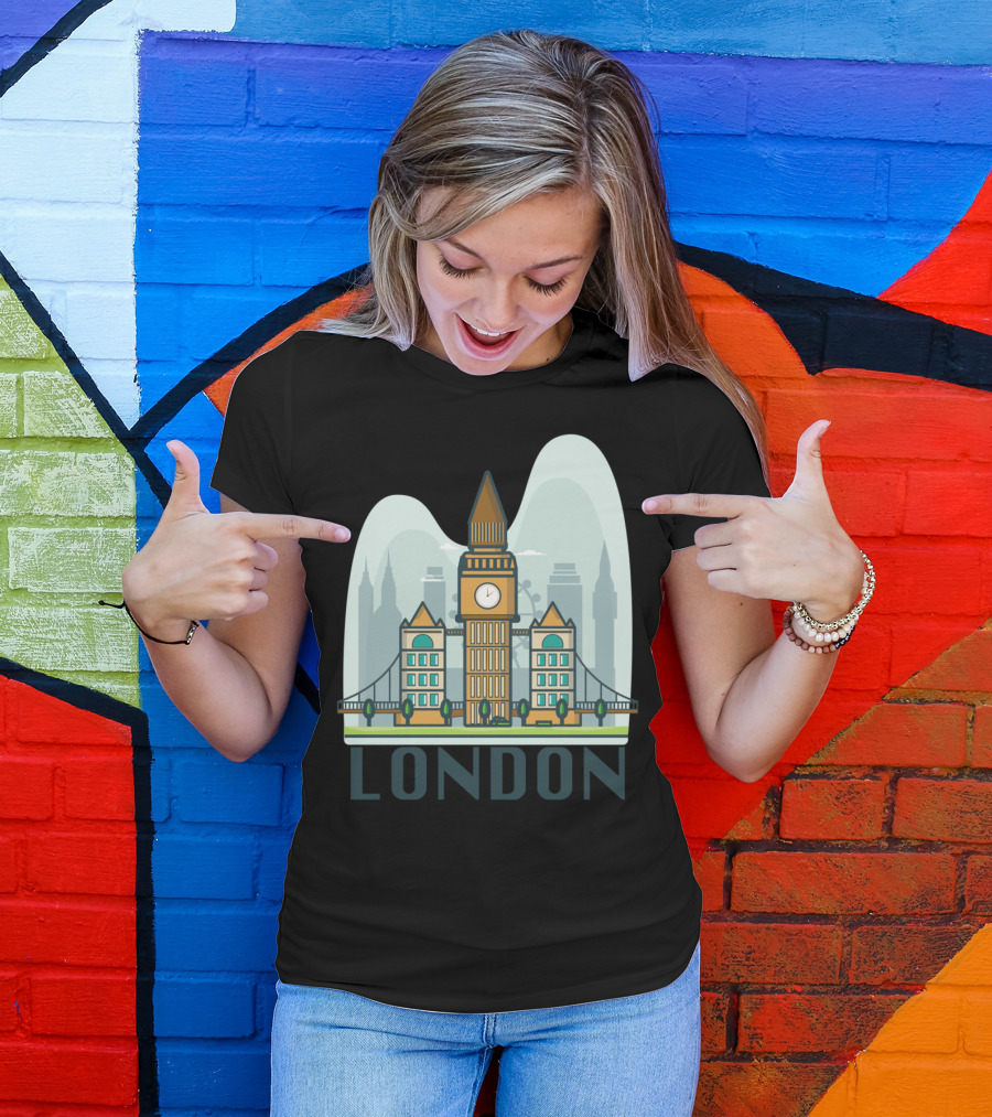 London Landmark Sticker Big Ben Tower Bridge Skyline T-Shirt