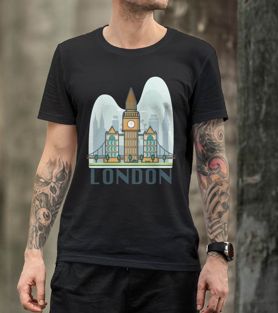 London Landmark Sticker Big Ben Tower Bridge Skyline T-Shirt