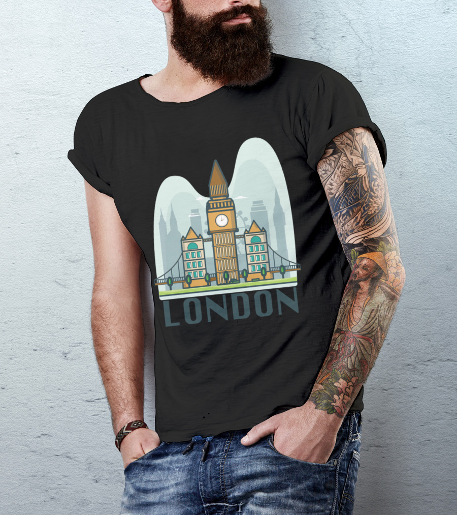 London Landmark Sticker Big Ben Tower Bridge Skyline T-Shirt
