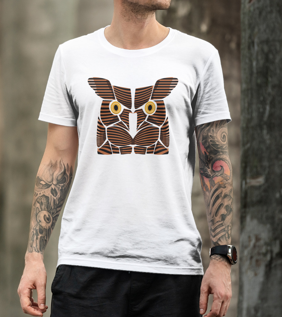 Owl Face Line Striped Abstract Pattern Optical Illusion T-Shirt