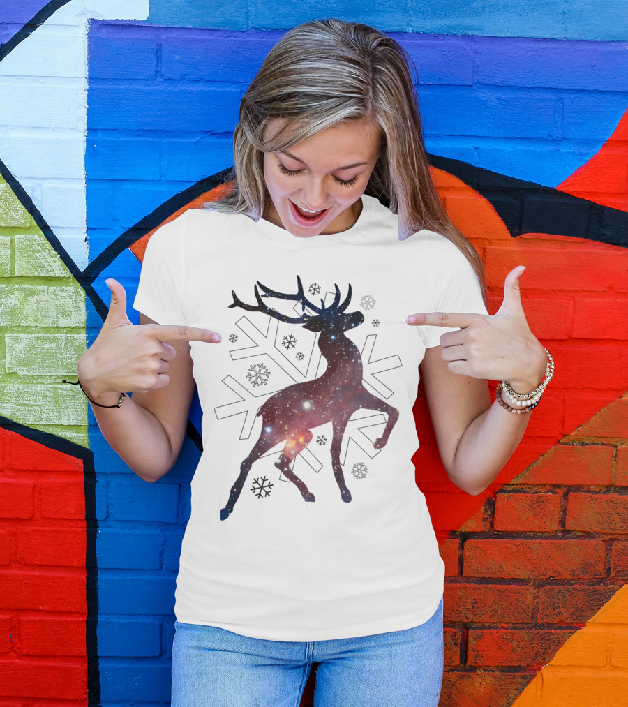 Cosmic Reindeer Winter Wonderland Galaxy Stars T-Shirt