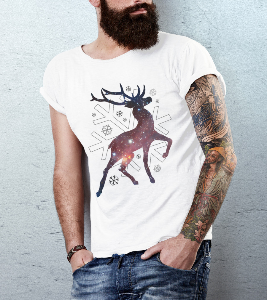 Cosmic Reindeer Winter Wonderland Galaxy Stars T-Shirt