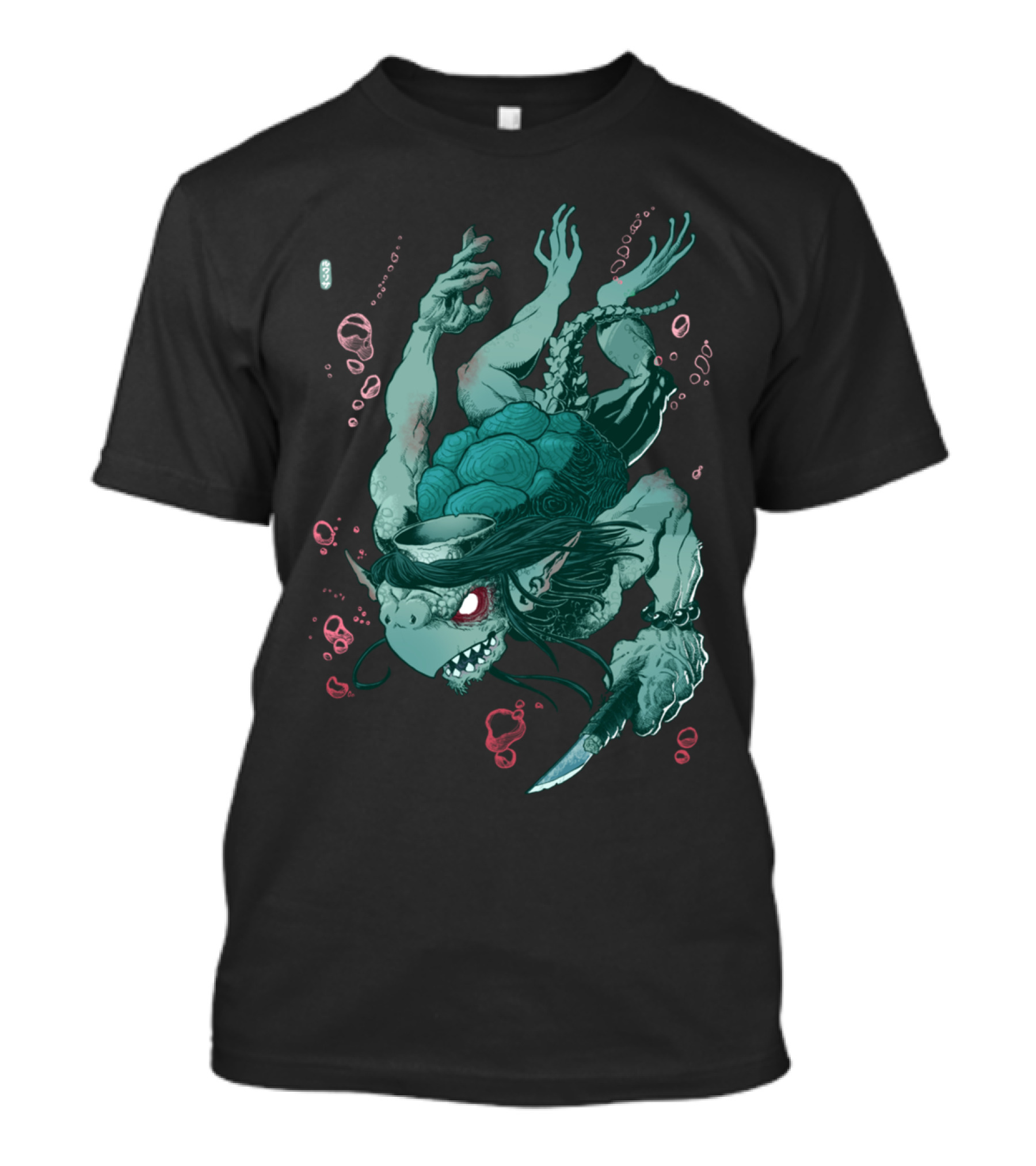 Komahiki Mythical Creature Underwater With Knife And Fin-Like Appendages T-Shirt