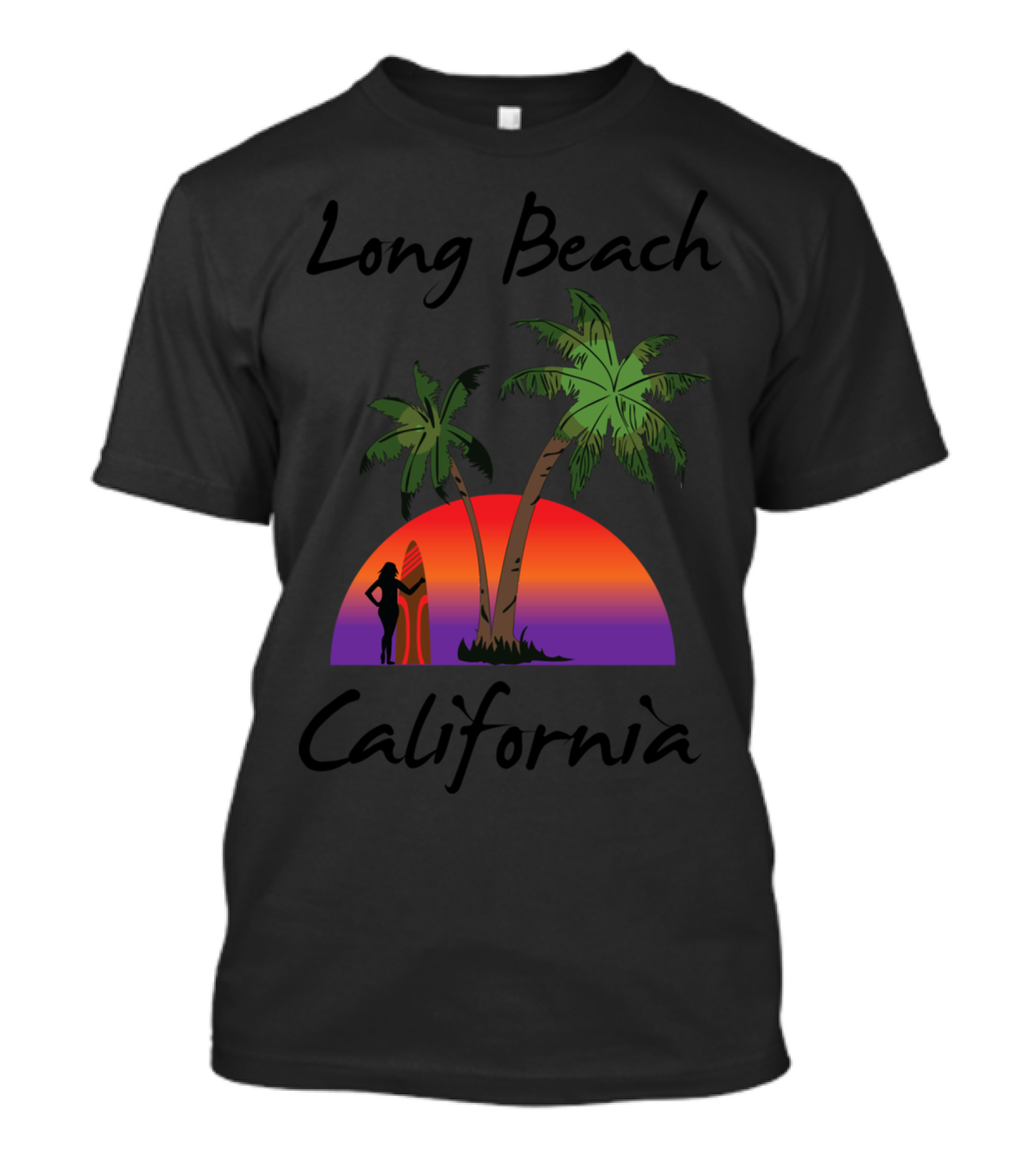 Long Beach California Surf Sunset Palms T-Shirt