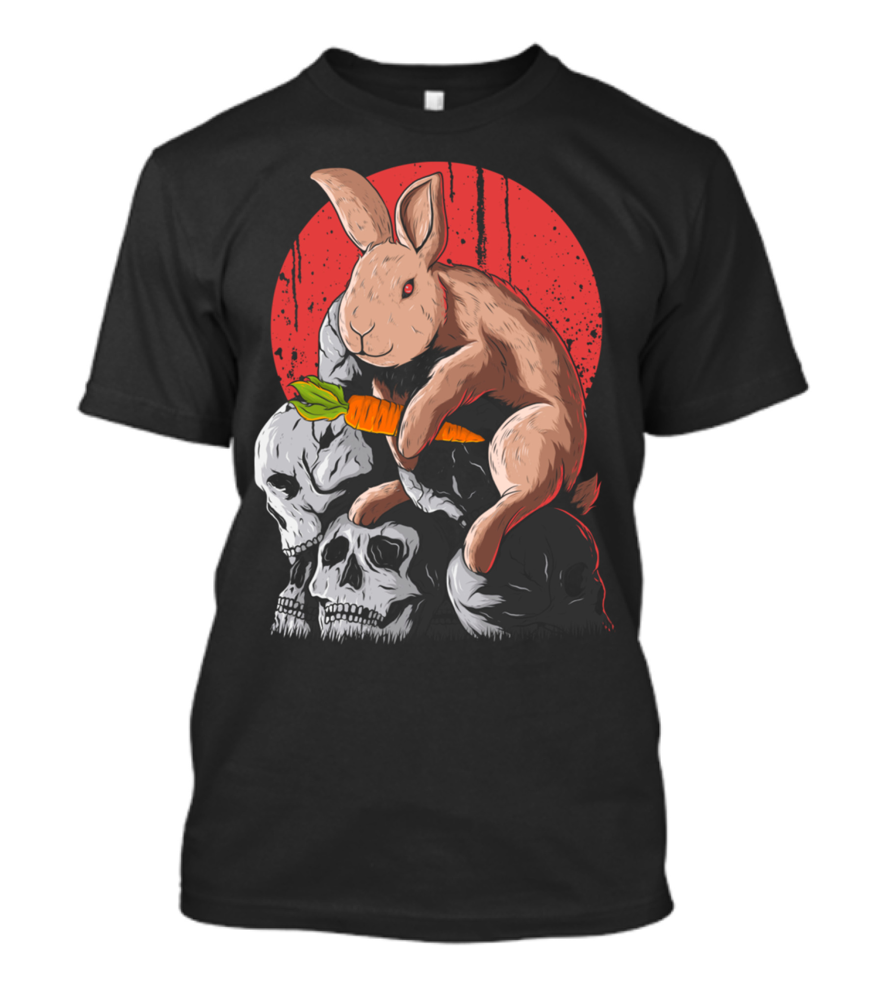 Look A Rabbit Pe Surreal Rabbit With Carrot On Skulls Against Red Moon T-Shirt